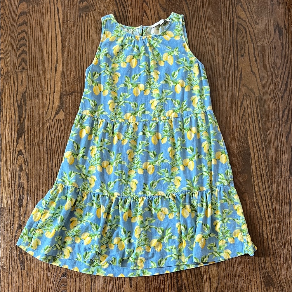 Loft Blue Lemon Print Tiered Dress Size XS
